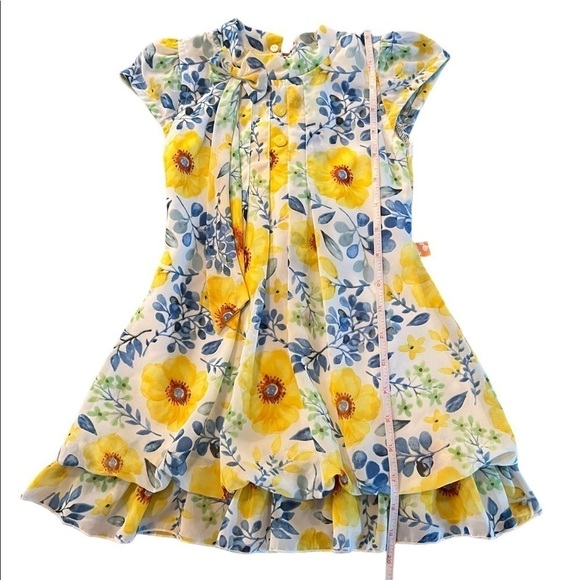 WINNER BRAND GIRLS FLORAL DRESS IN YELLOW & BLUES SIZE 18-24 MONTHS - Picture 3 of 8